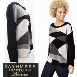 Charter Club Luxury Women's Black Grey Colorblock 100% Cashmere Sweater M NWT